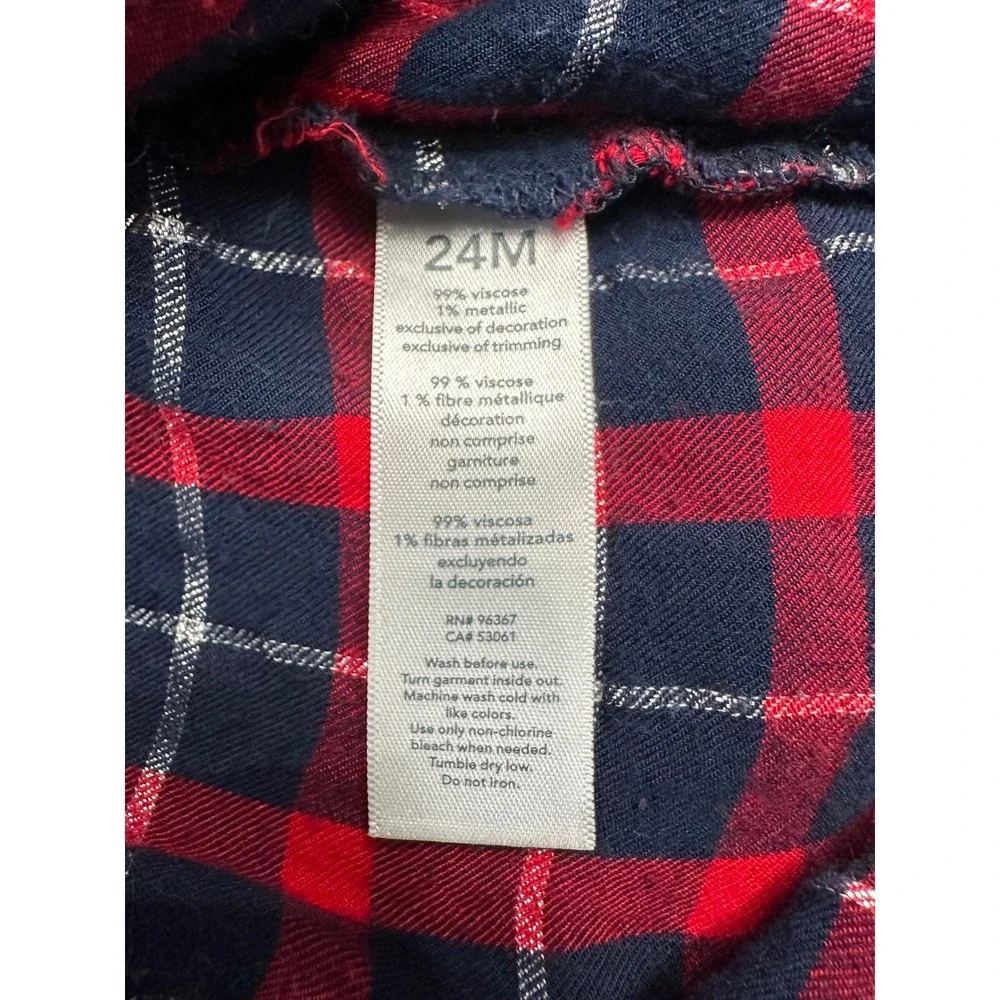 Oshkosh B'gosh Girls Plaid Dress‎ Long Sleeve Ruffle Bow Xmas 24 Months